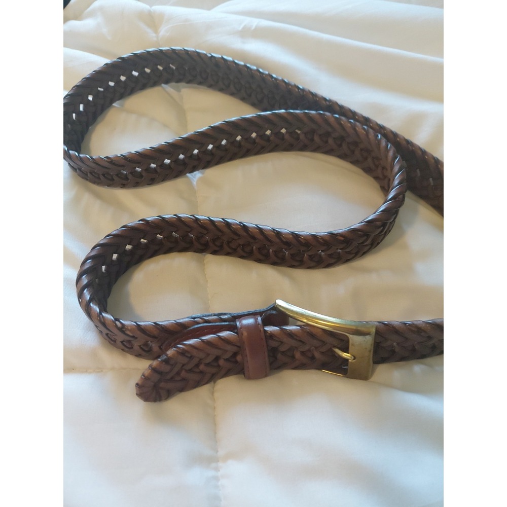 Fossil Belt Mens 42 Braided Leather Brown Adjustable Woven Classic